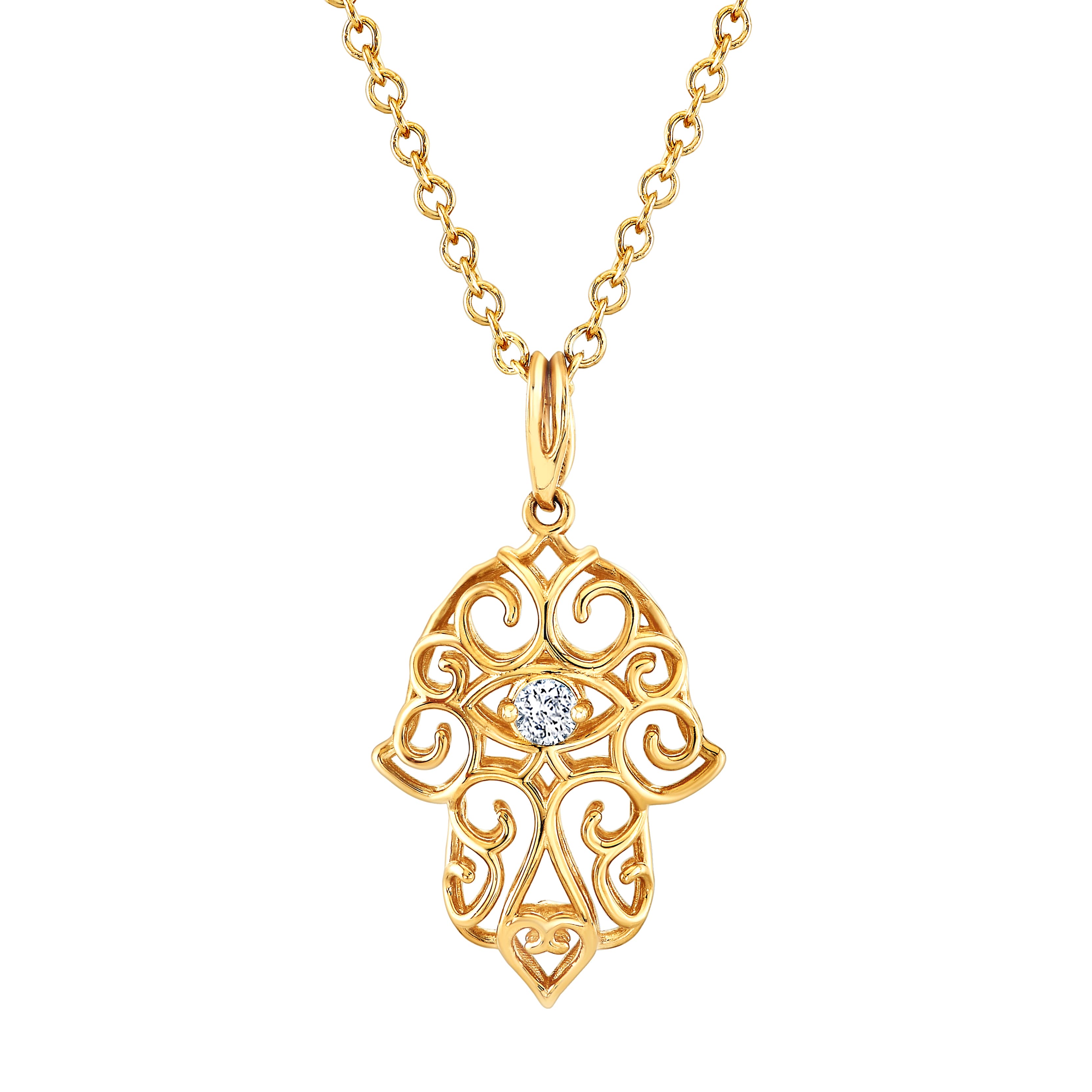 Light Weight Hamsa Pendant (0 ct. tw.), Front view in yellow gold