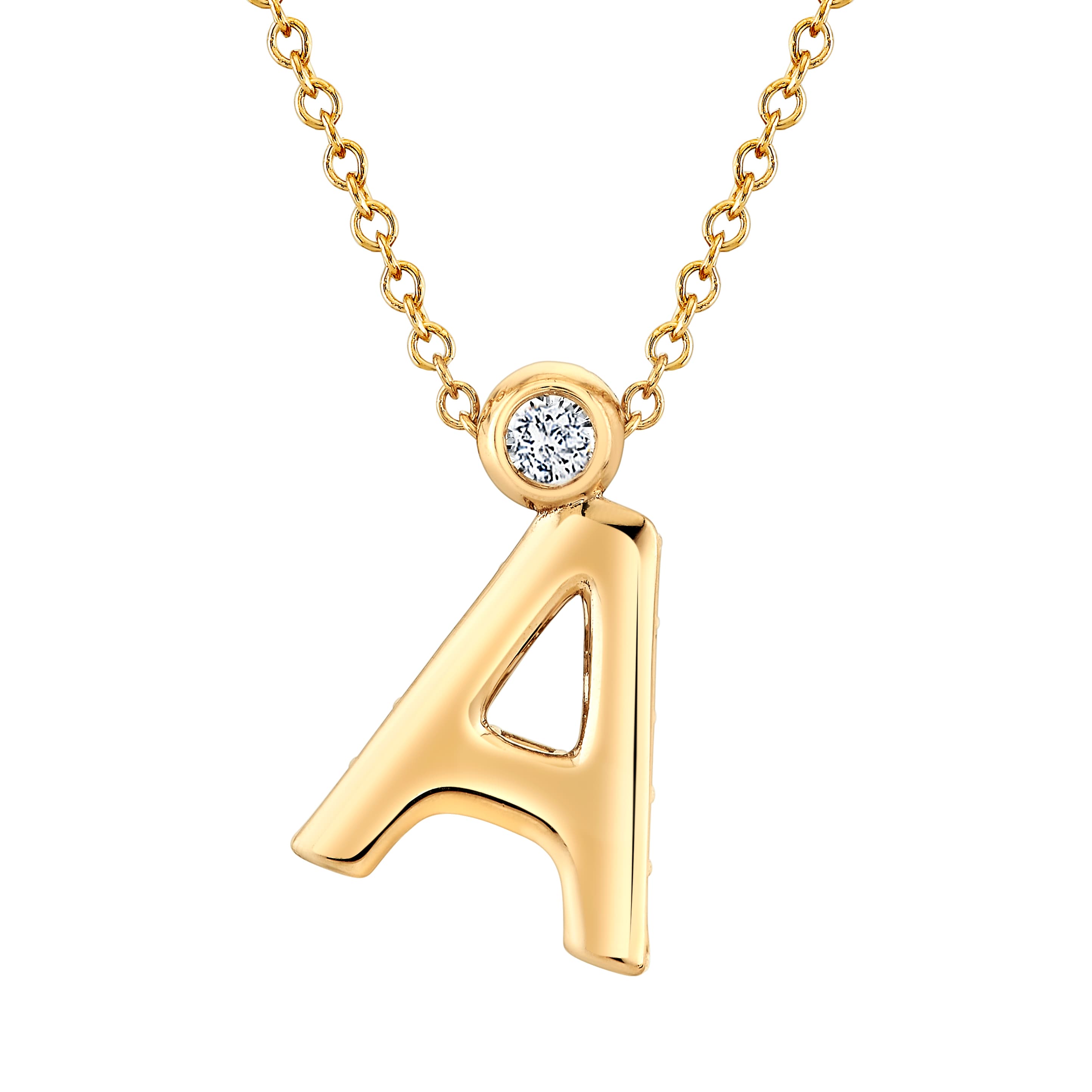 Light Weight A Initial Pendant (0.06 ct. tw.), Front view in yellow gold