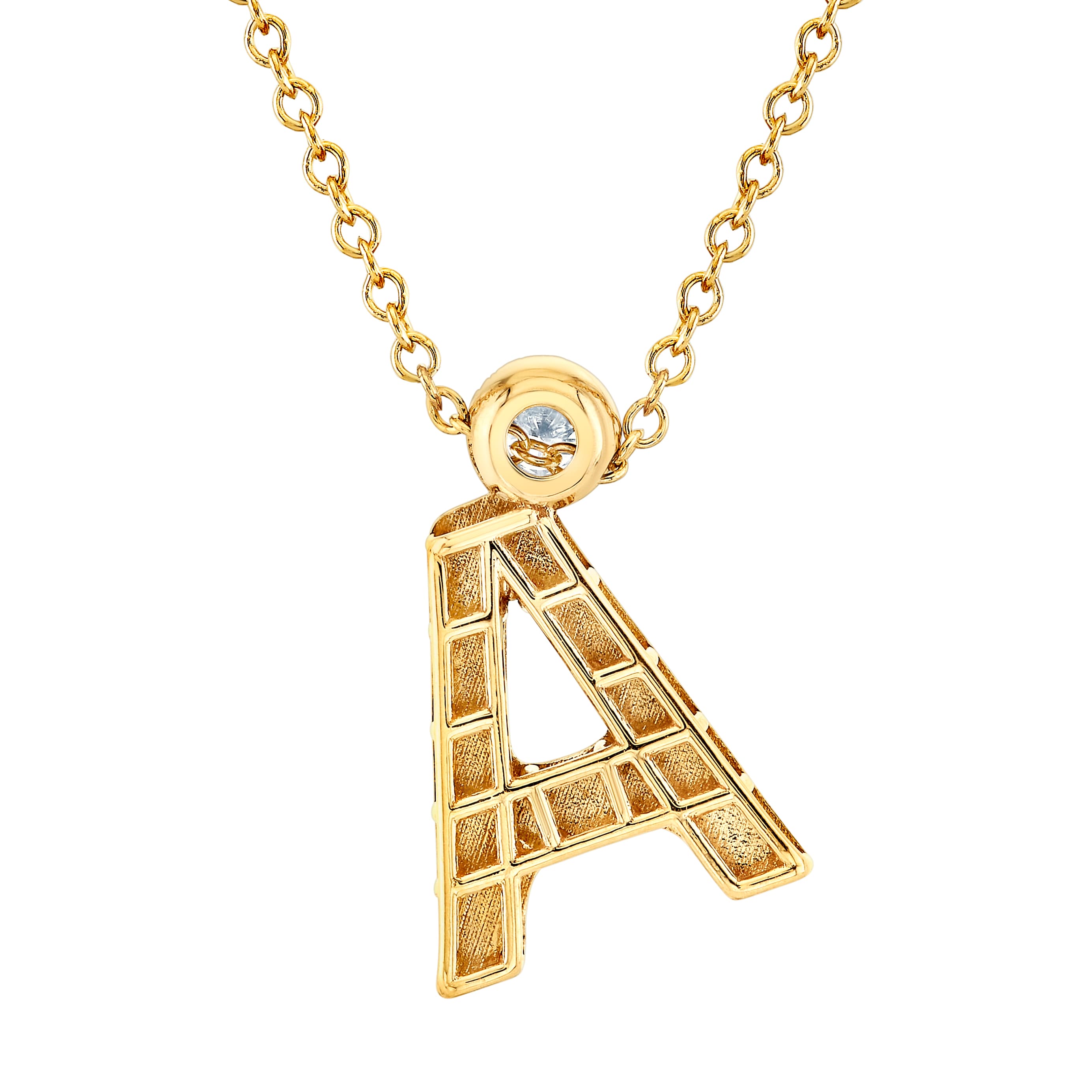 Light Weight A Initial Pendant (0.06 ct. tw.), Angle view in yellow gold