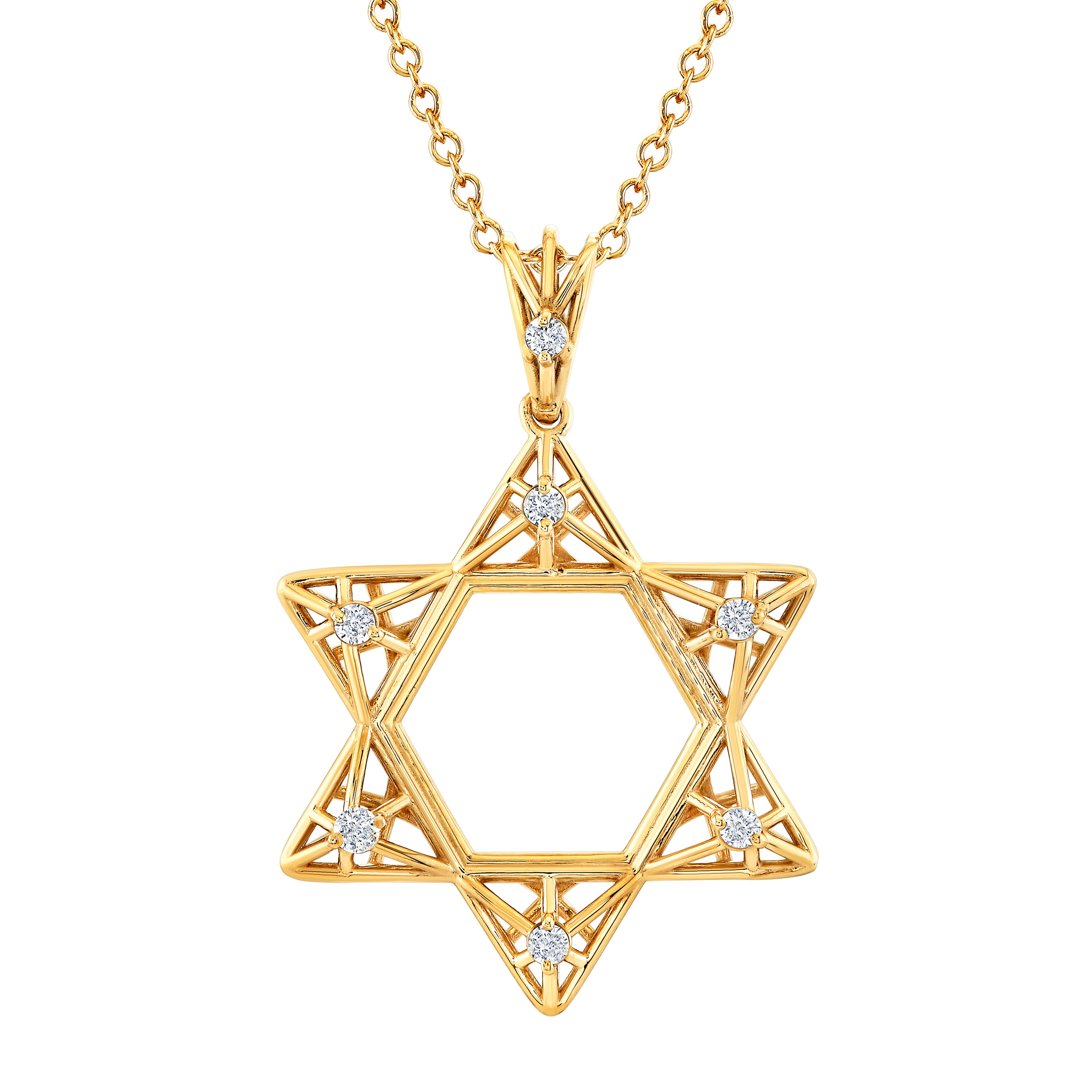 Light Weight Star of David Pendant (1/8 ct. tw.), Front view in yellow gold