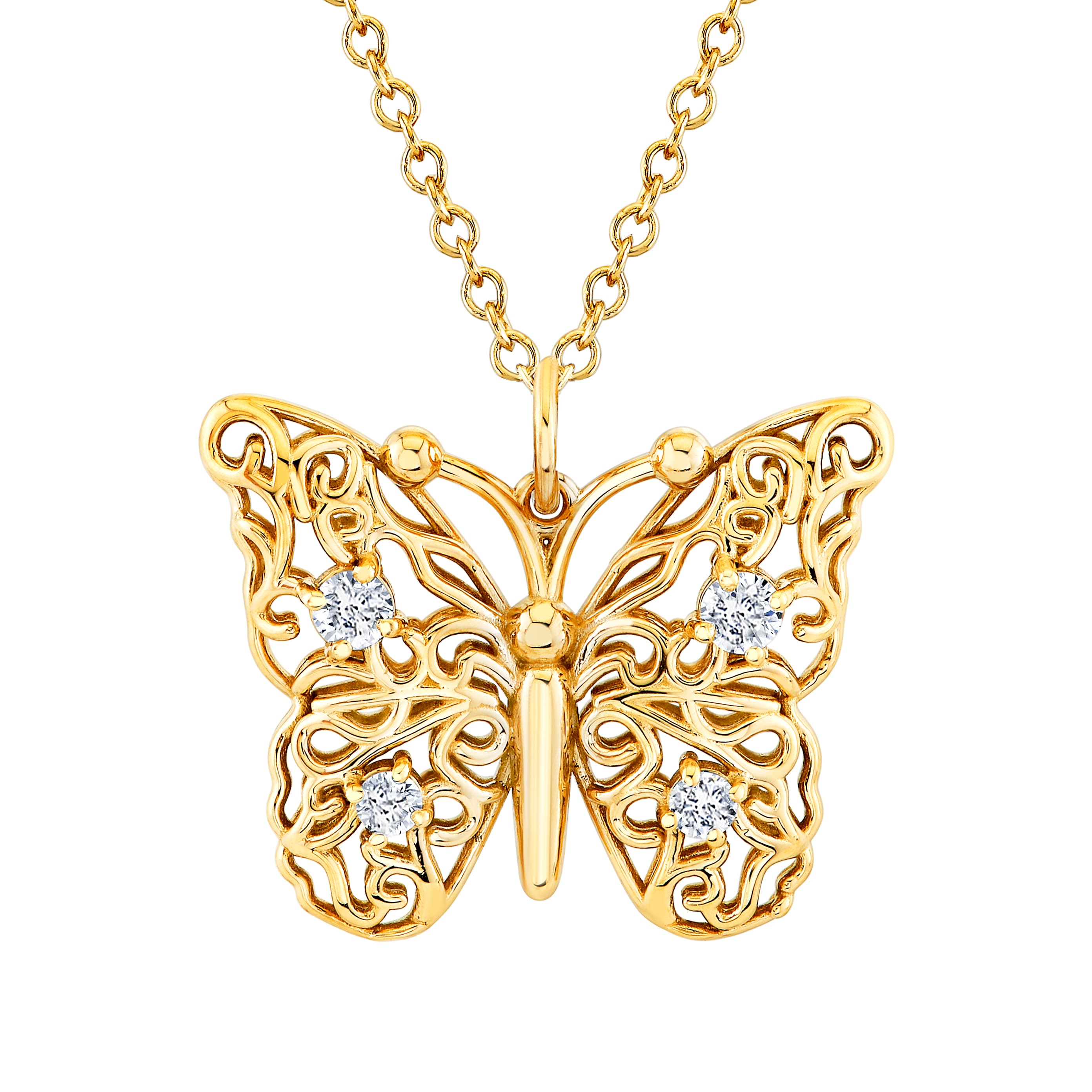 Light Weight Butterfly Pendant (0.1 ct. tw.), Front view in yellow gold