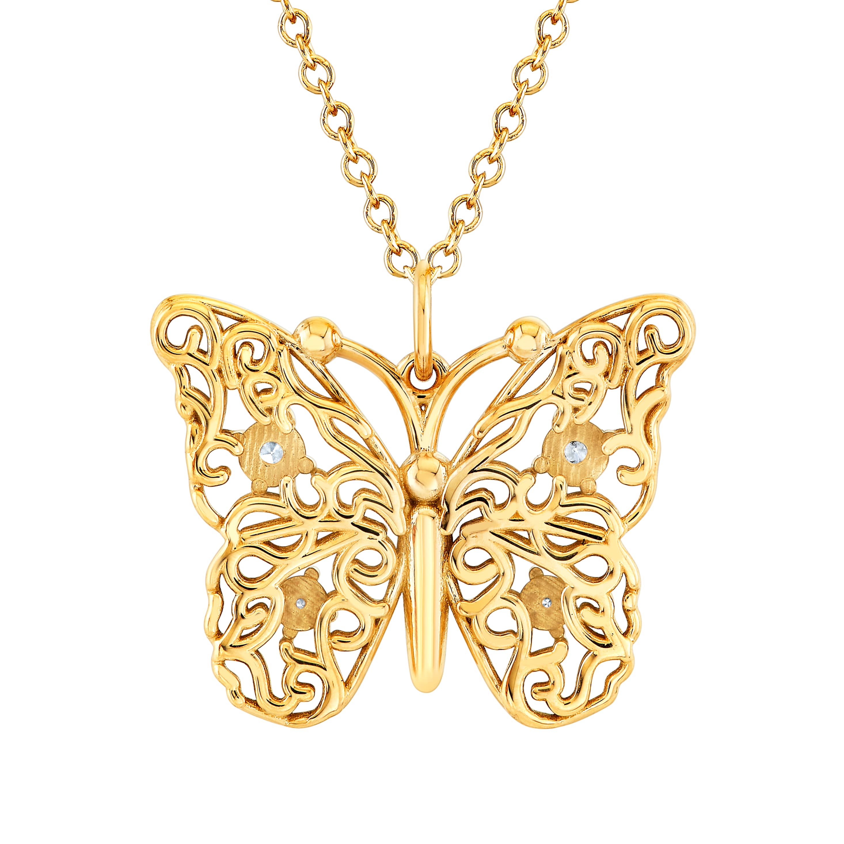 Light Weight Butterfly Pendant (0.1 ct. tw.), Angle view in yellow gold