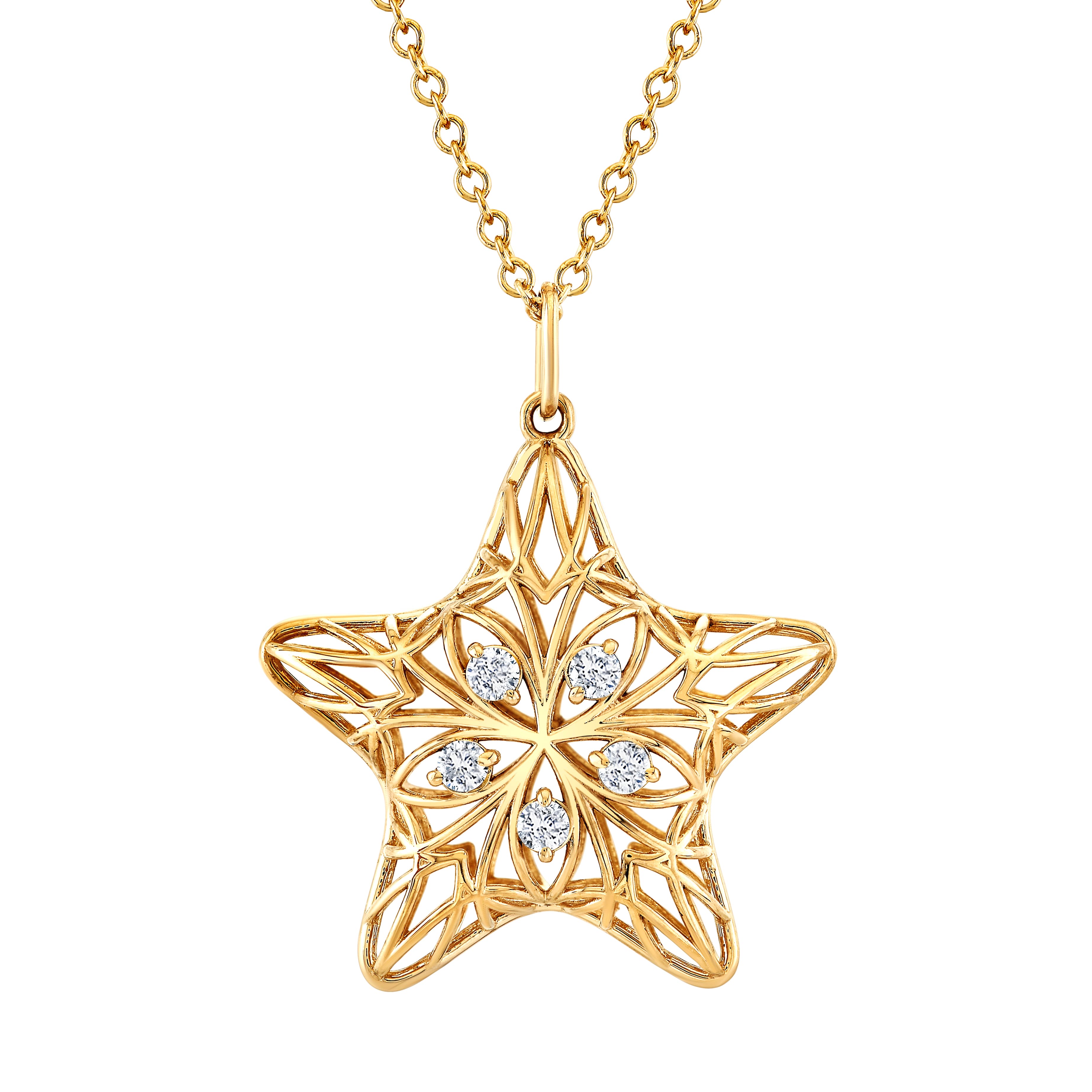 Light Weight Puffy Star Pendant (0.04 ct. tw.), Front view in yellow gold