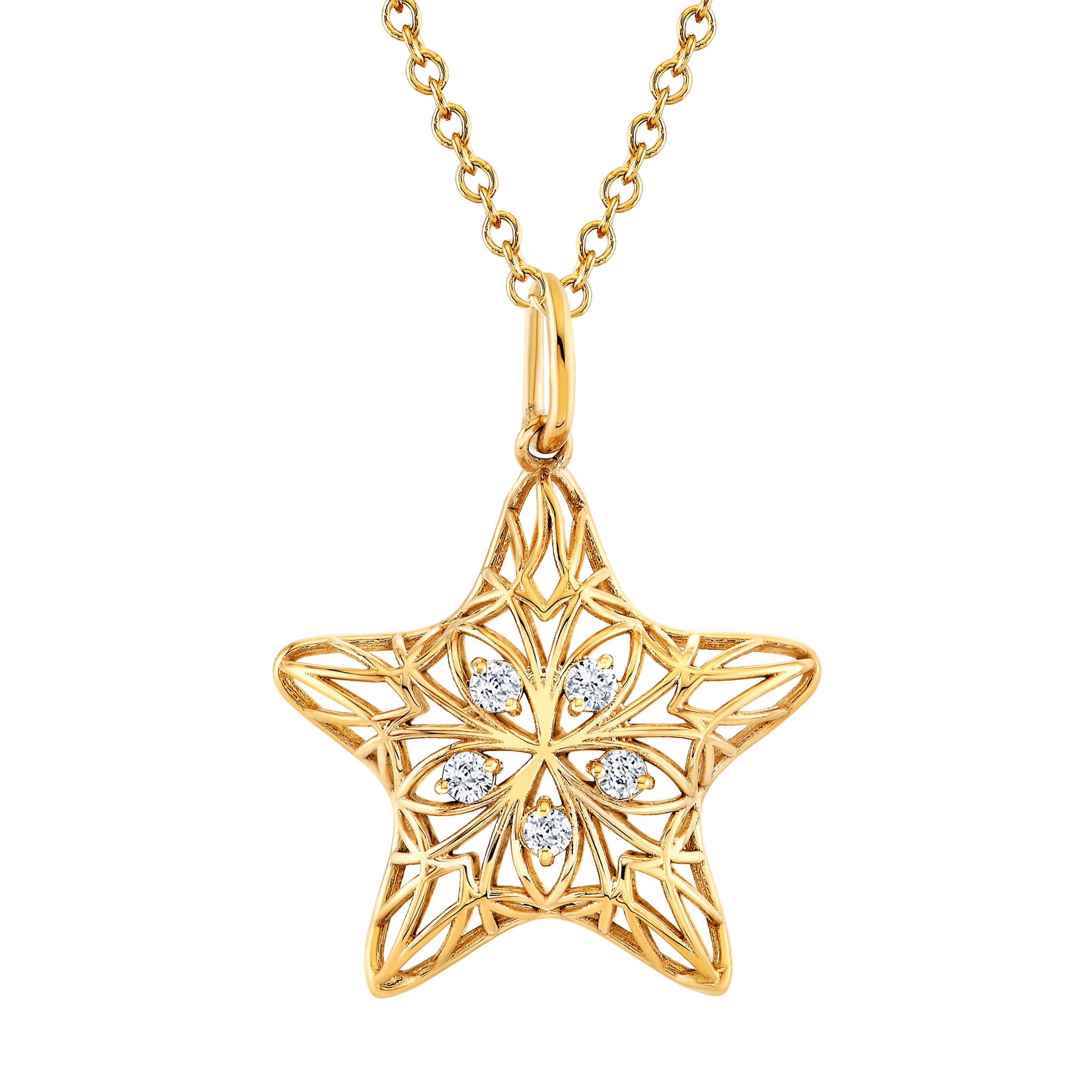 Light Weight Puffy Star Pendant (0.06 ct. tw.), Front view in yellow gold