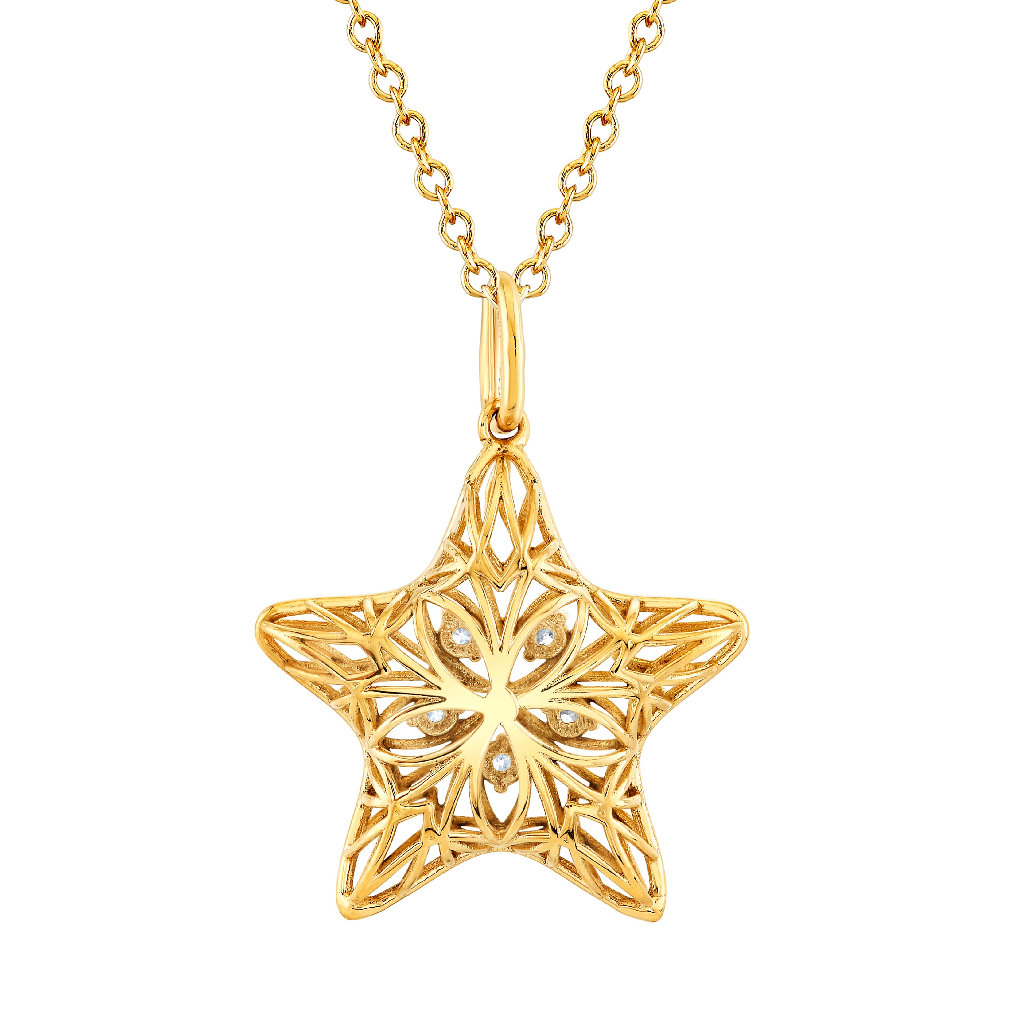 Light Weight Puffy Star Pendant (0.06 ct. tw.), Angle view in yellow gold