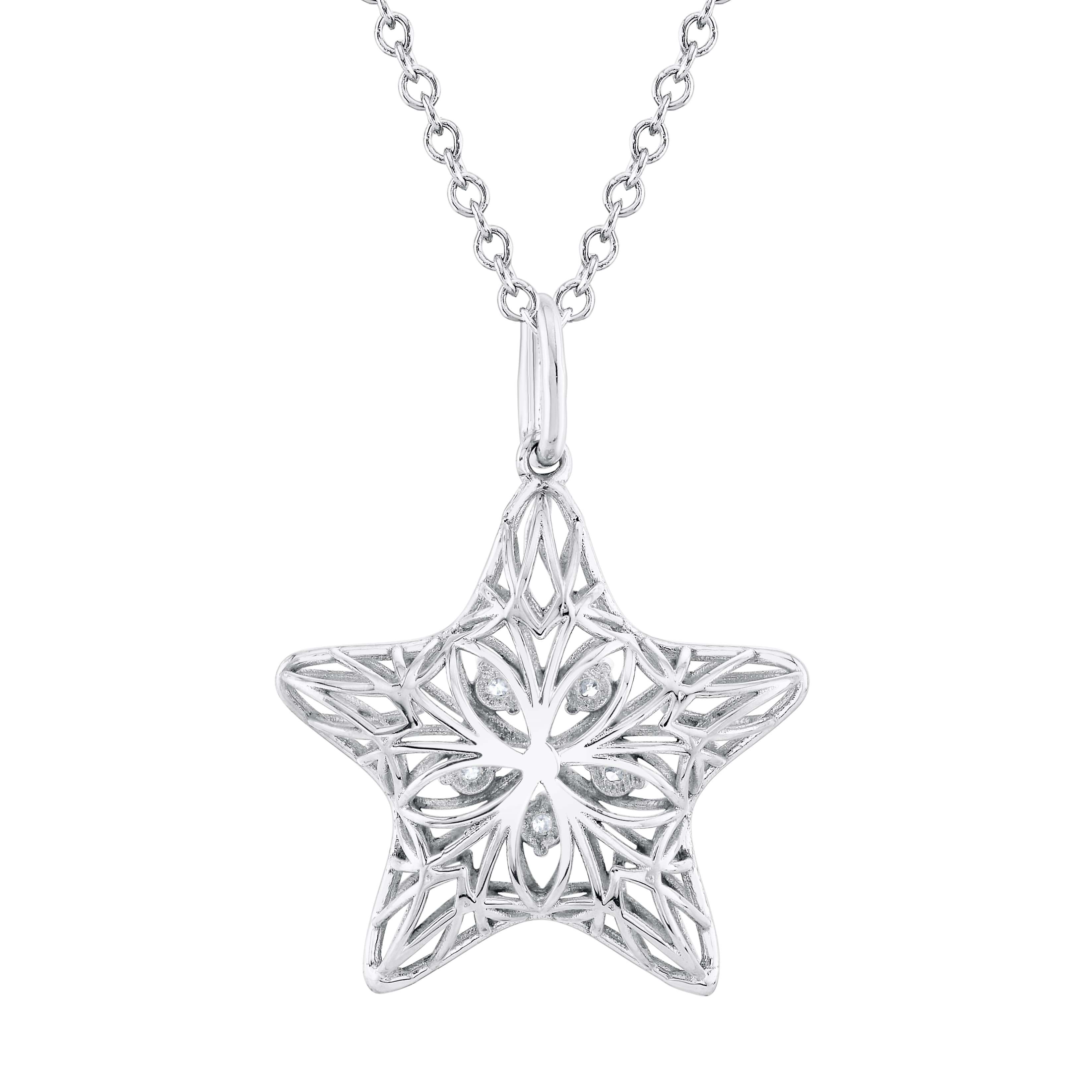 Light Weight Puffy Star Pendant (0.06 ct. tw.), Angle view in white gold or platinum