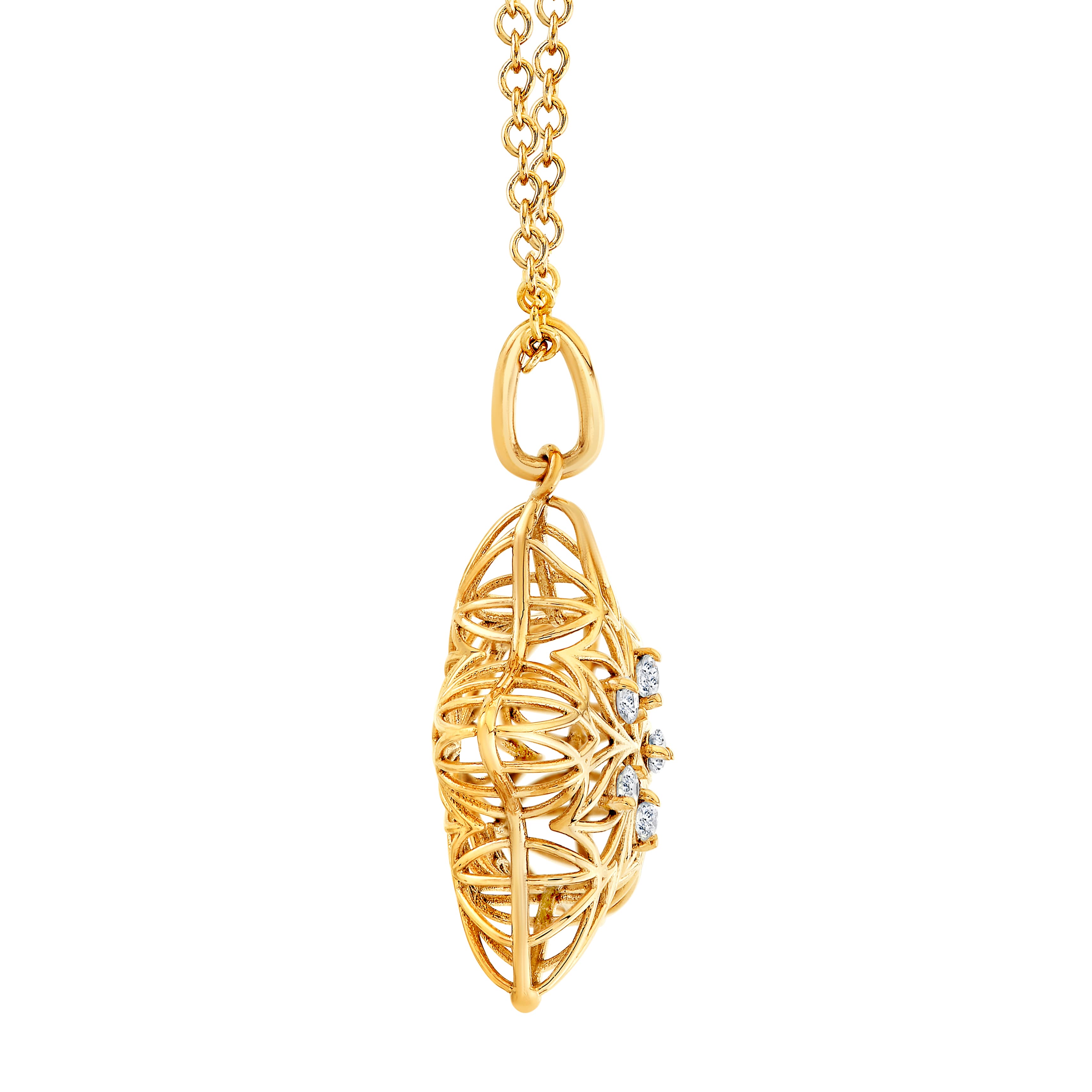Light Weight Puffy Star Pendant (0.06 ct. tw.), Side view in yellow gold