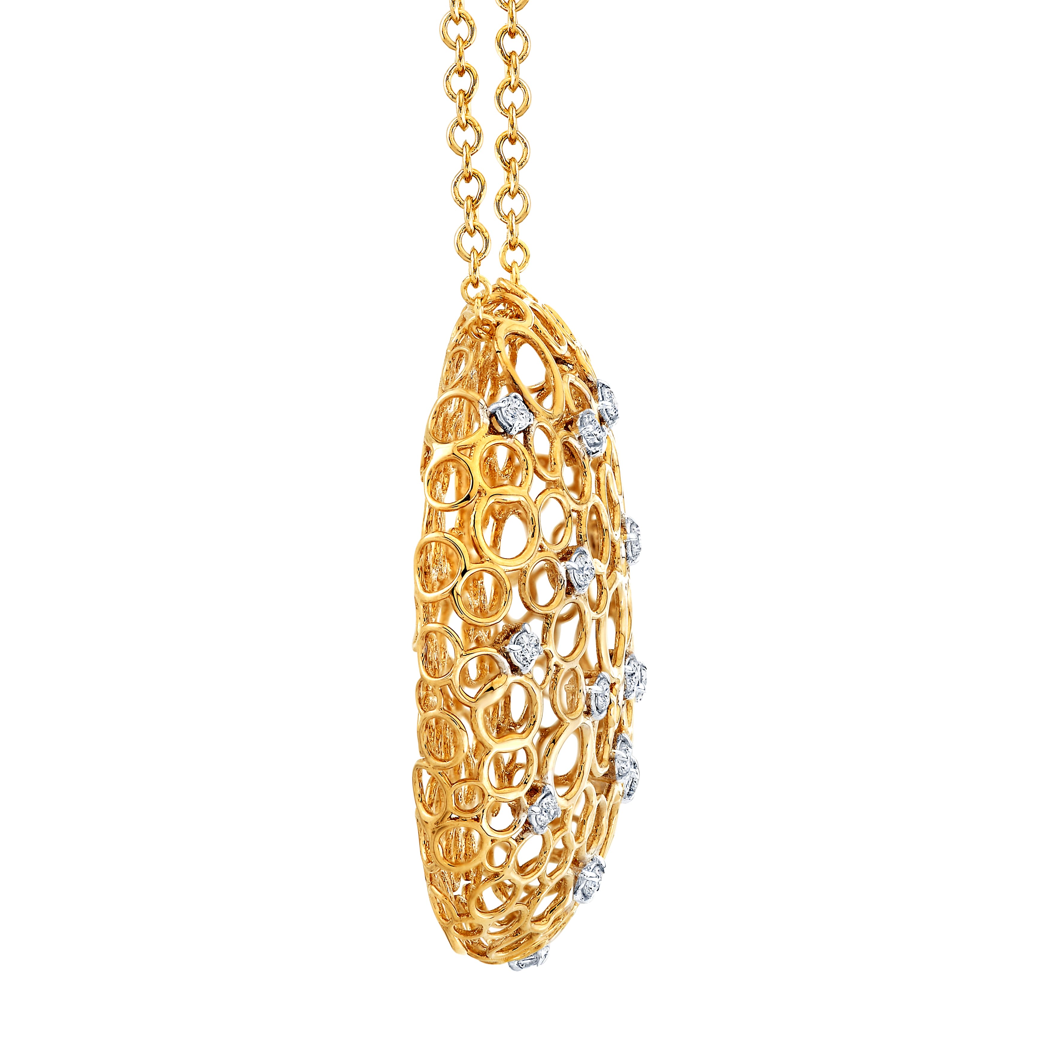 Light Weight Oval Pendant (1/4 ct. tw.), Side view in yellow gold