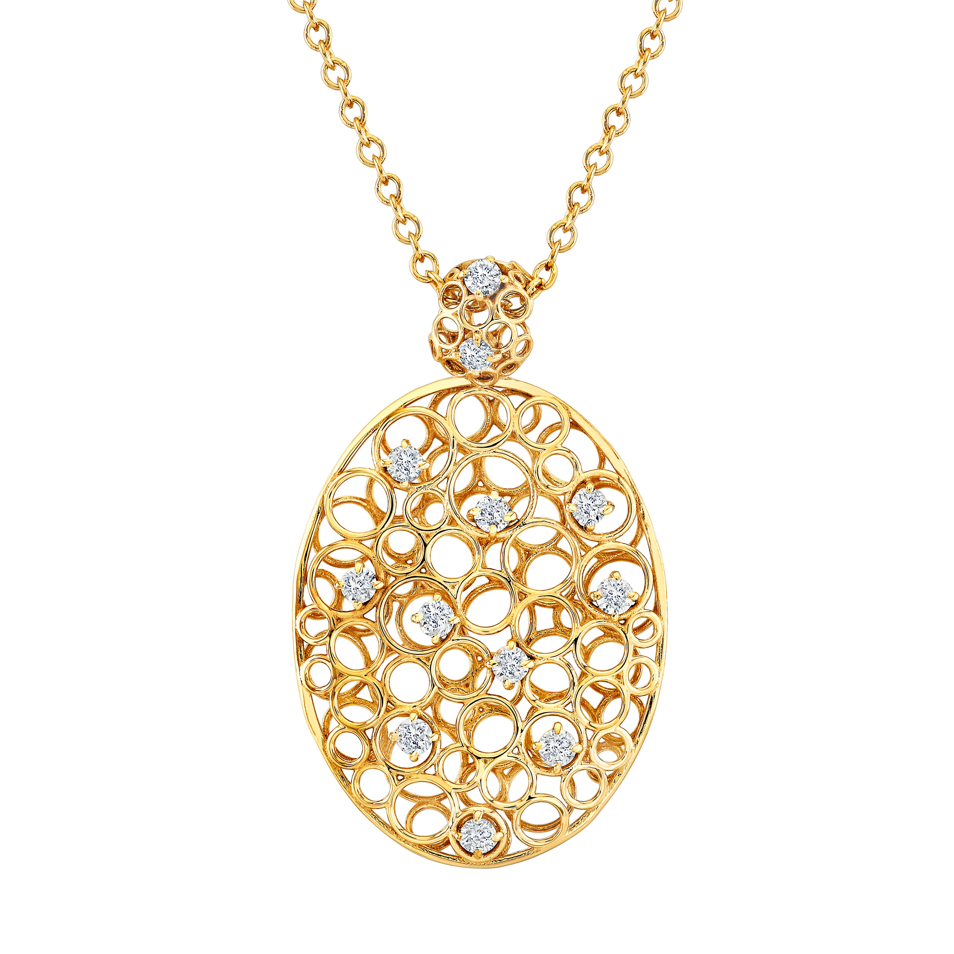 Oval Open Light Weight Pendant (0.18 ct. tw.), Front view in yellow gold