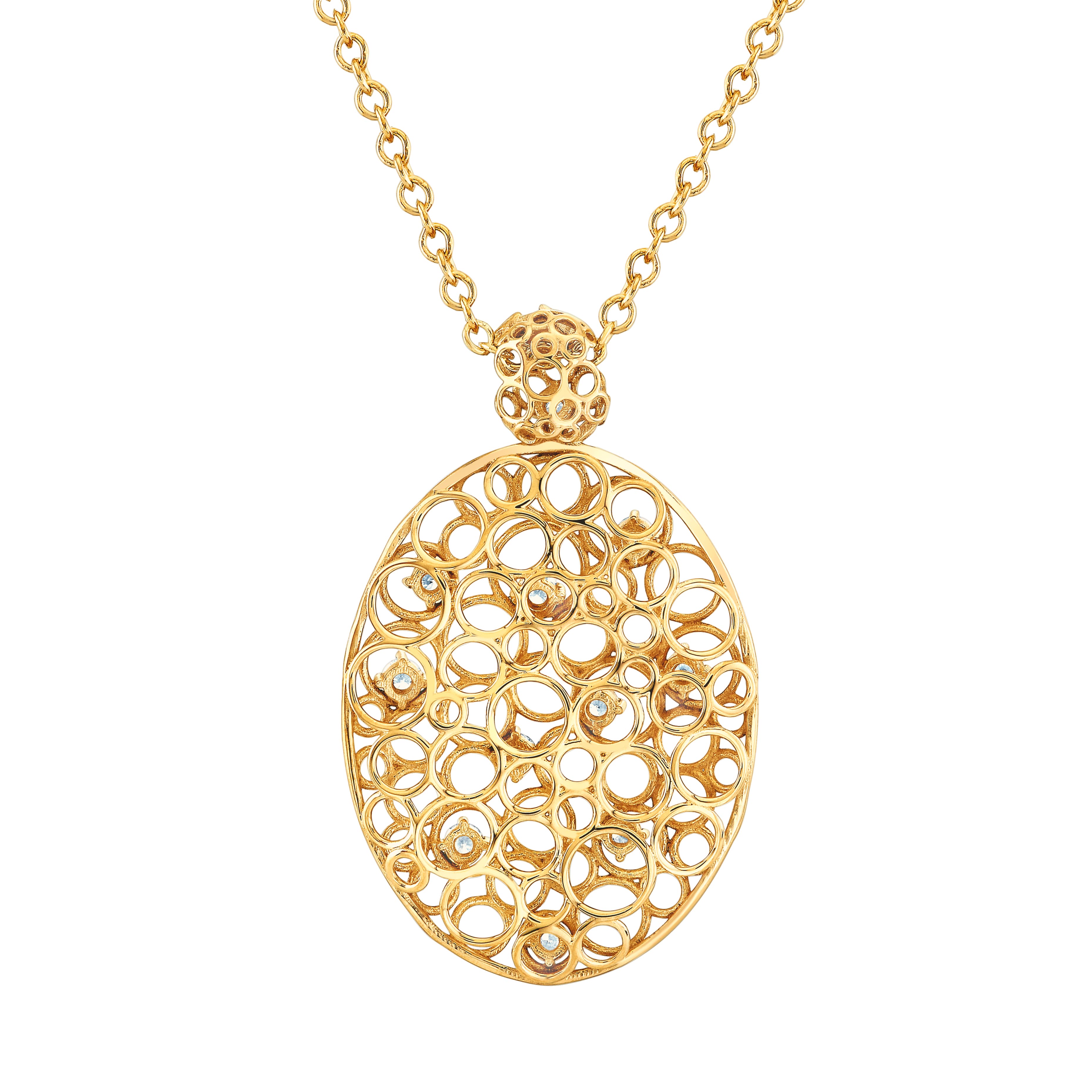 Oval Open Light Weight Pendant (0.18 ct. tw.), Angle view in yellow gold