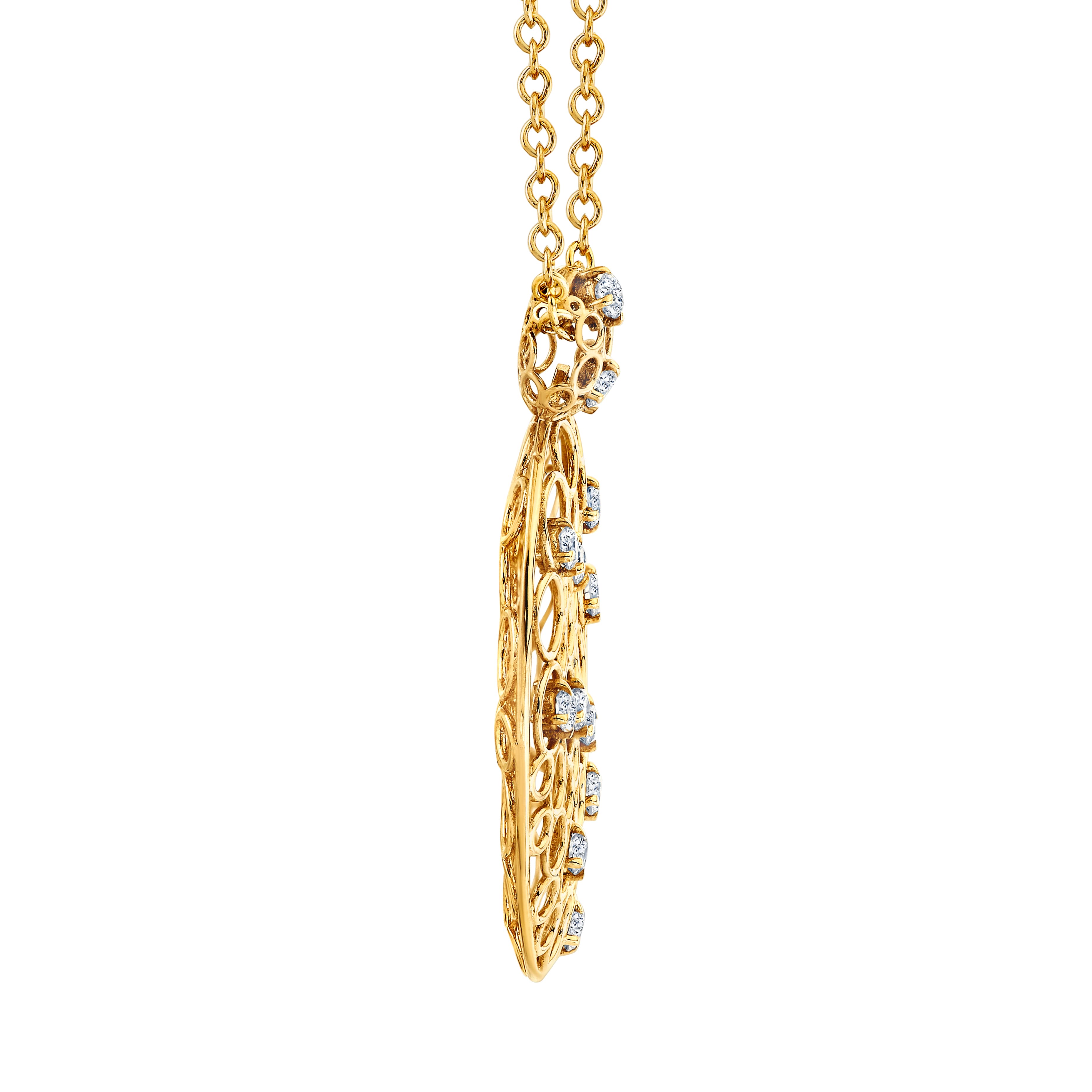 Oval Open Light Weight Pendant (0.18 ct. tw.), Side view in yellow gold
