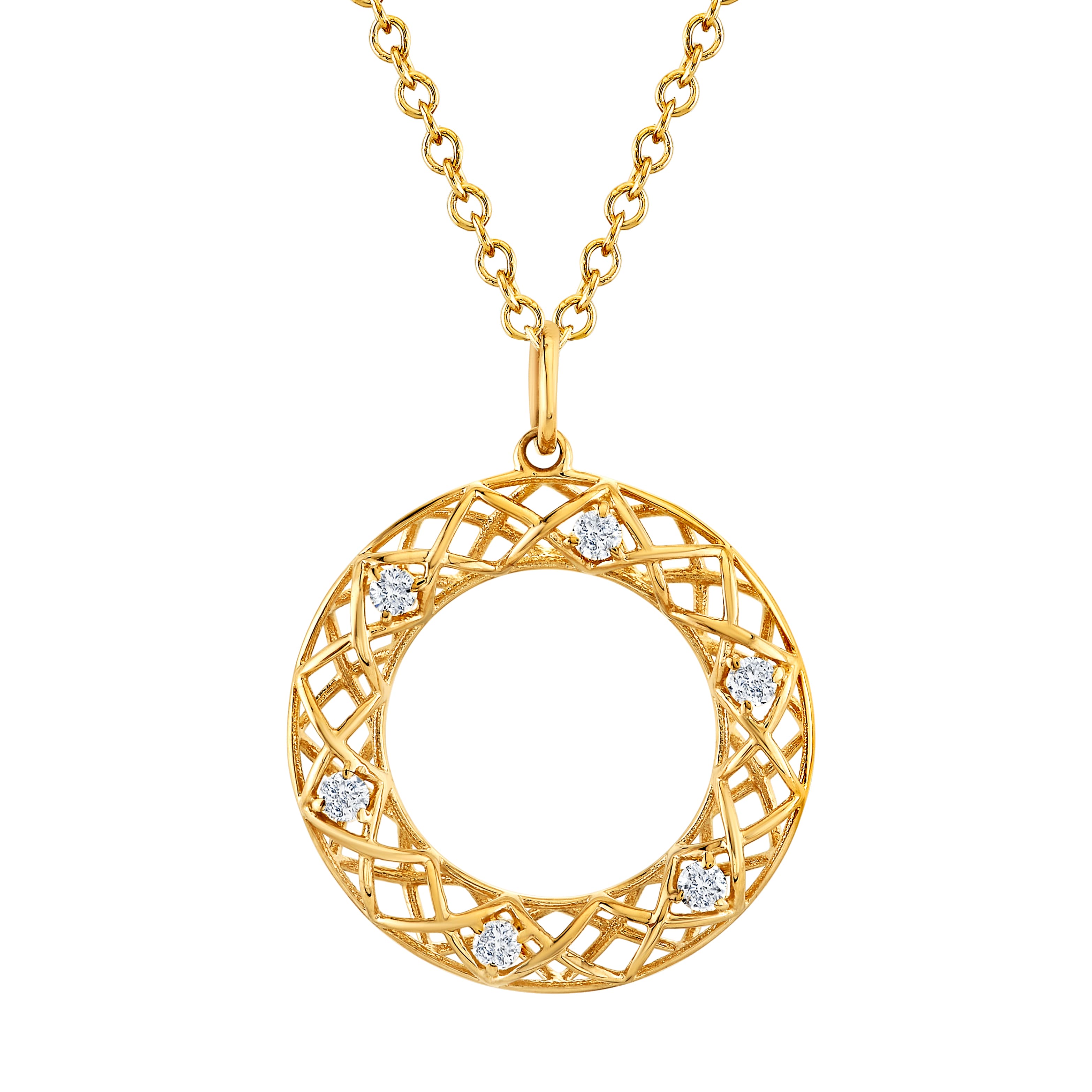 Light Weight Circle Pendant (0.06 ct. tw.), Angle view in yellow gold