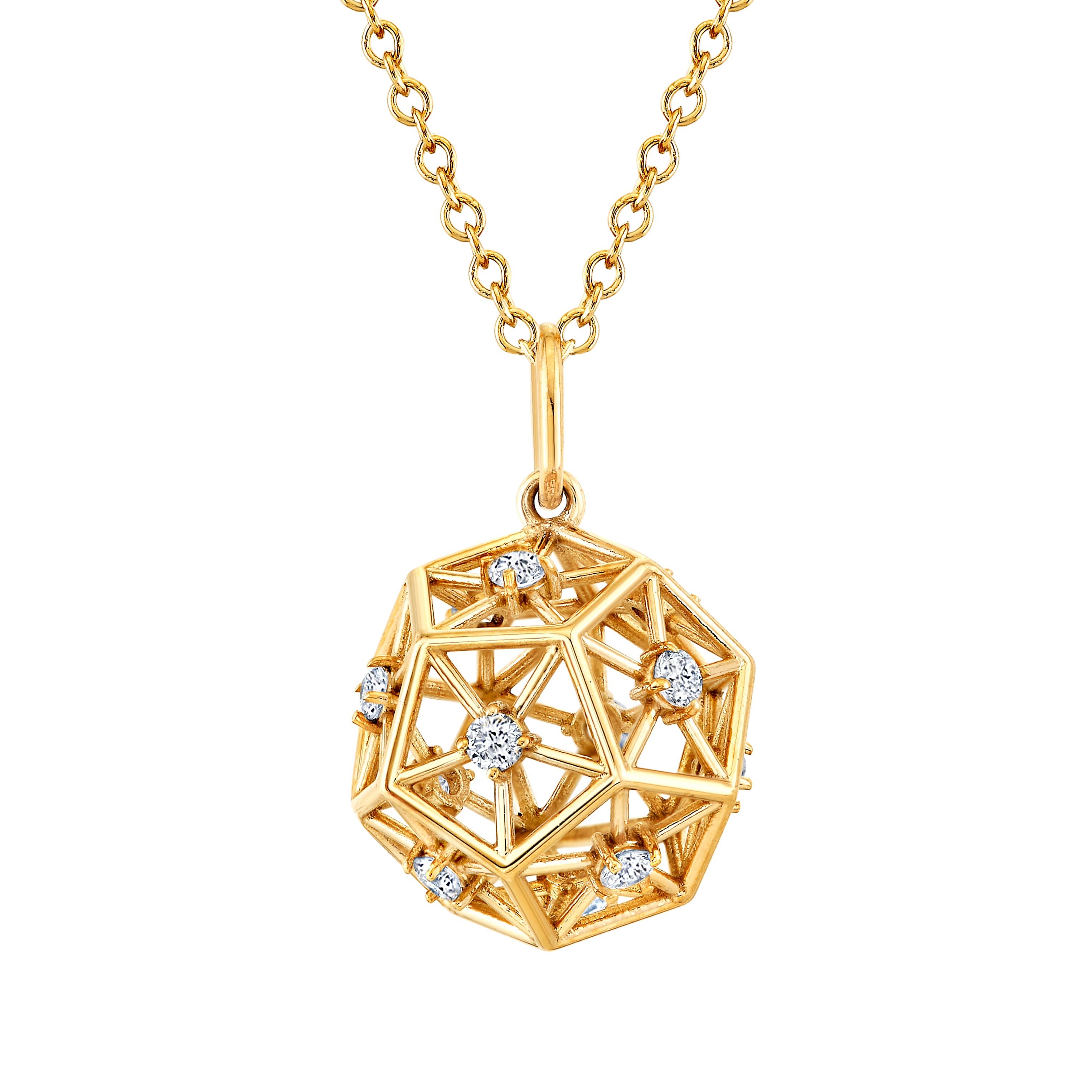 Light Weight Ball Pendant (12mm) (1/4 ct. tw.), Front view in yellow gold