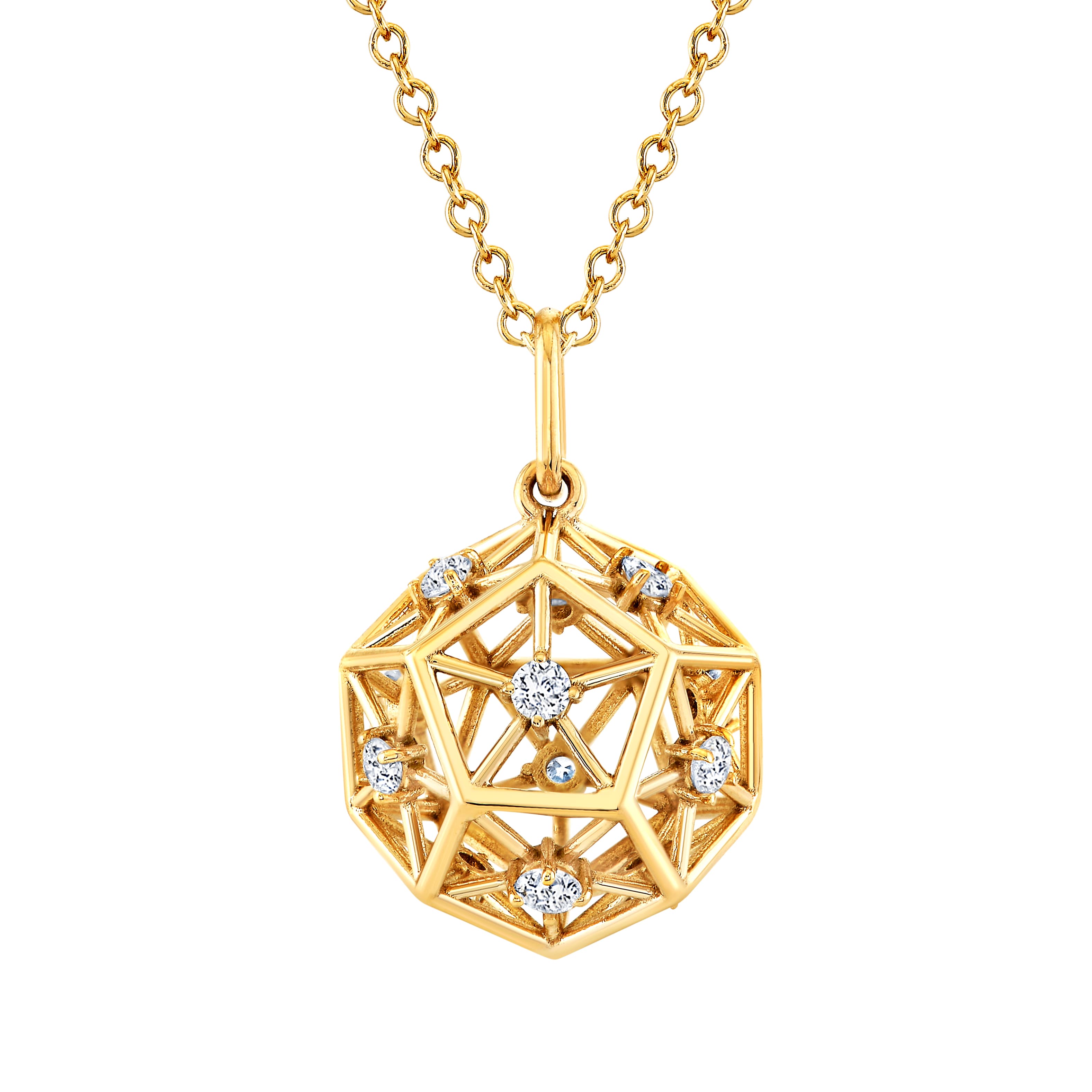 Light Weight Ball Pendant (12mm) (1/4 ct. tw.), Angle view in yellow gold