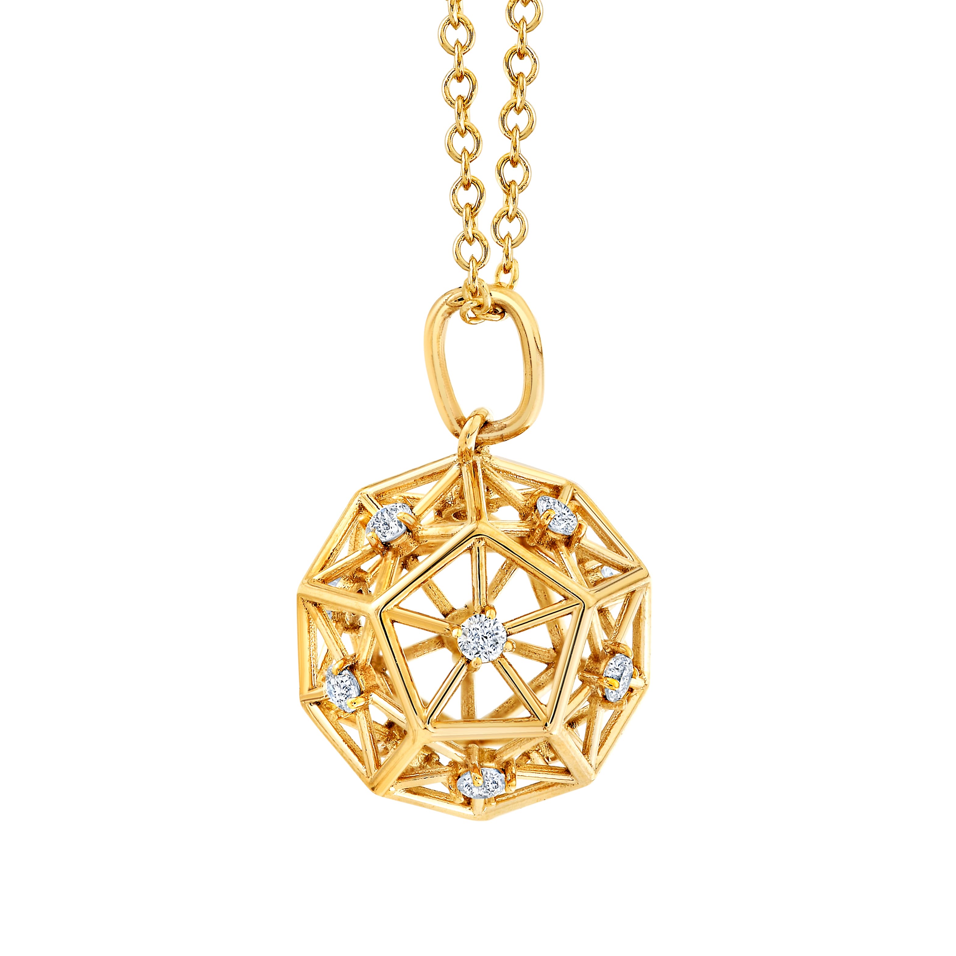 Light Weight Ball Pendant (12mm) (1/4 ct. tw.), Side view in yellow gold