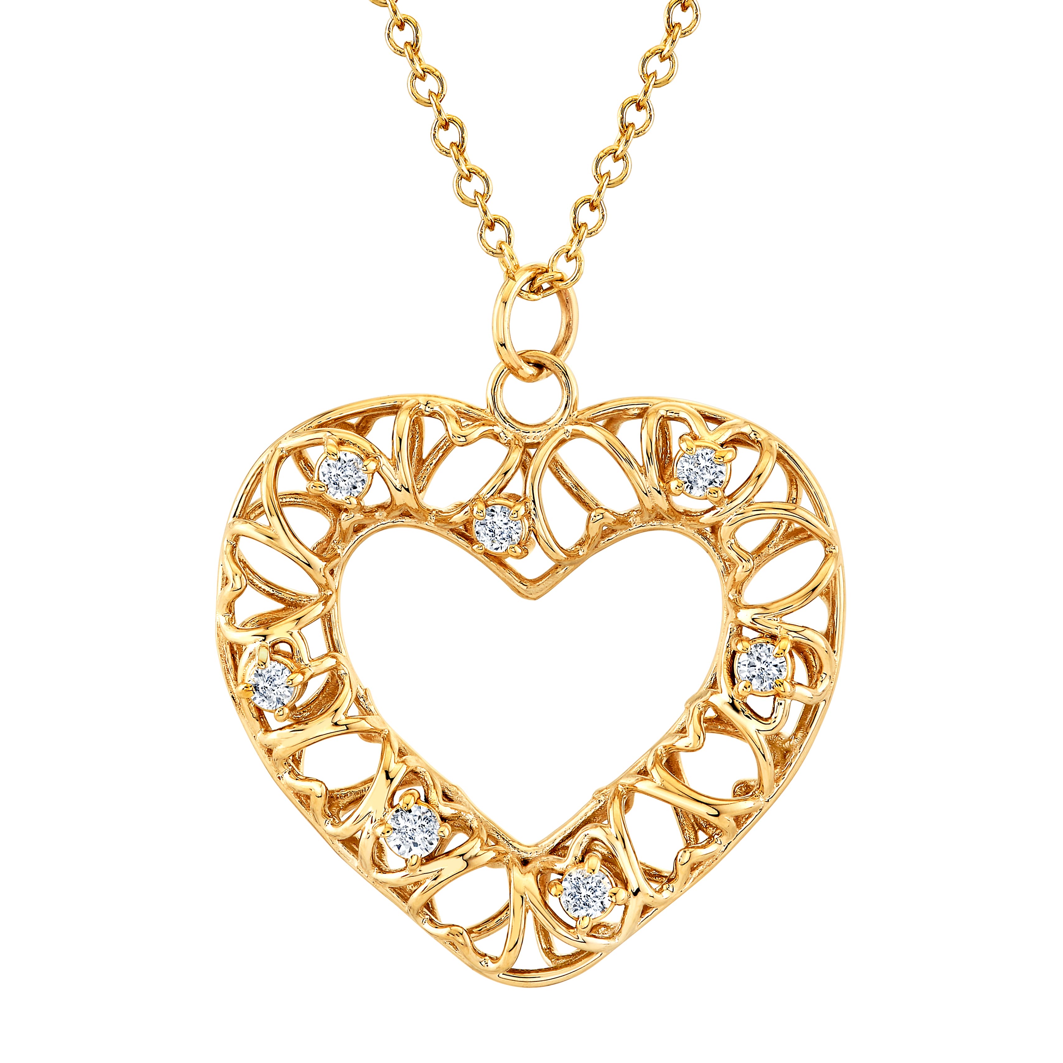 Light Weight Heart Pendant With Diamonds (0.18 ct. tw.), Front view in yellow gold