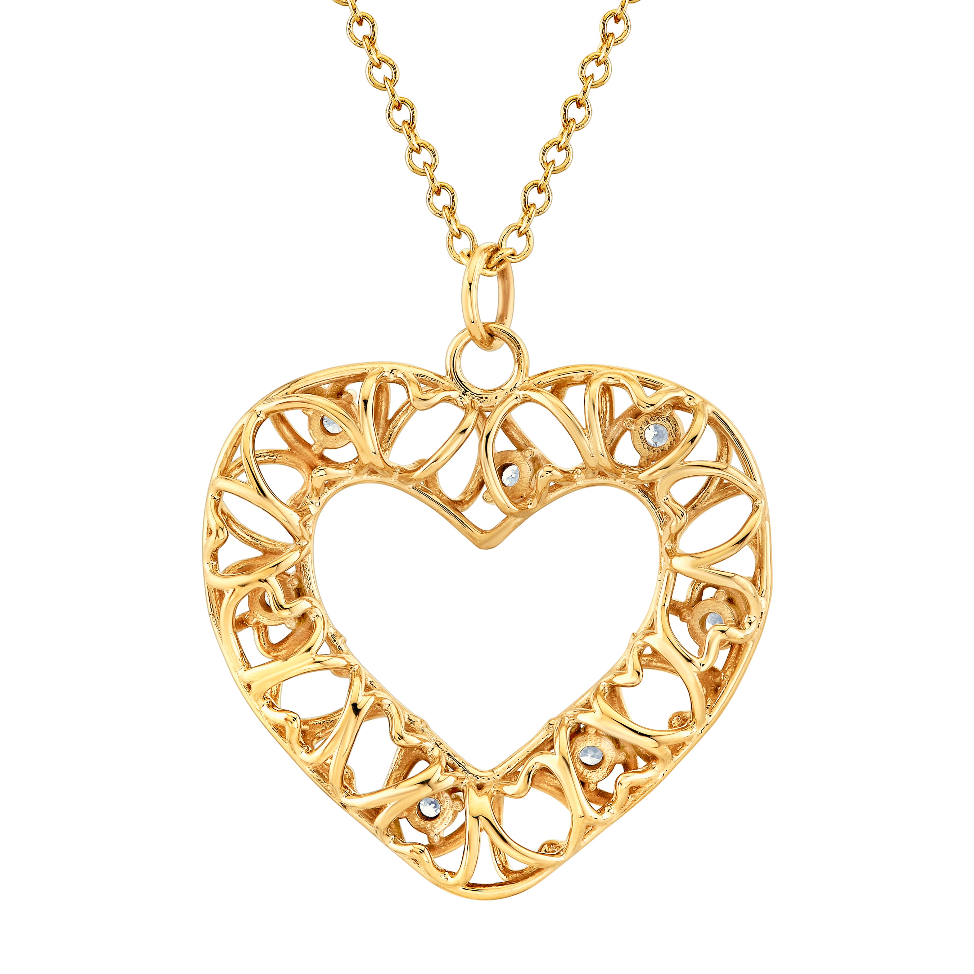 Light Weight Heart Pendant With Diamonds (0.18 ct. tw.), Angle view in yellow gold