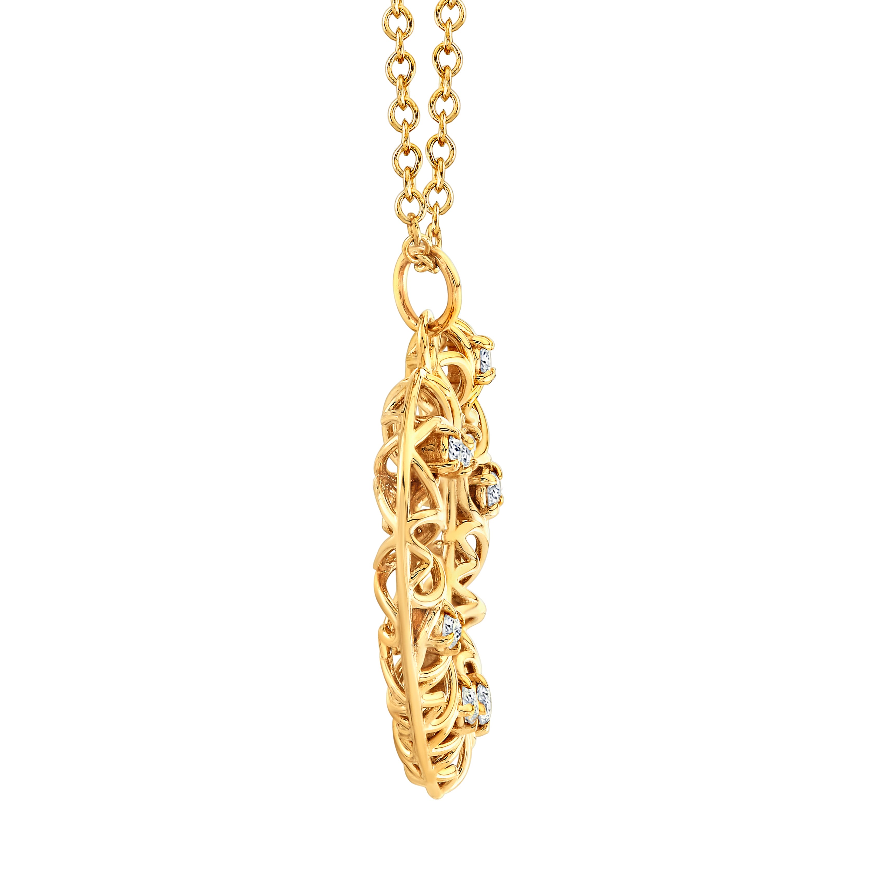 Light Weight Heart Pendant With Diamonds (0.18 ct. tw.), Side view in yellow gold