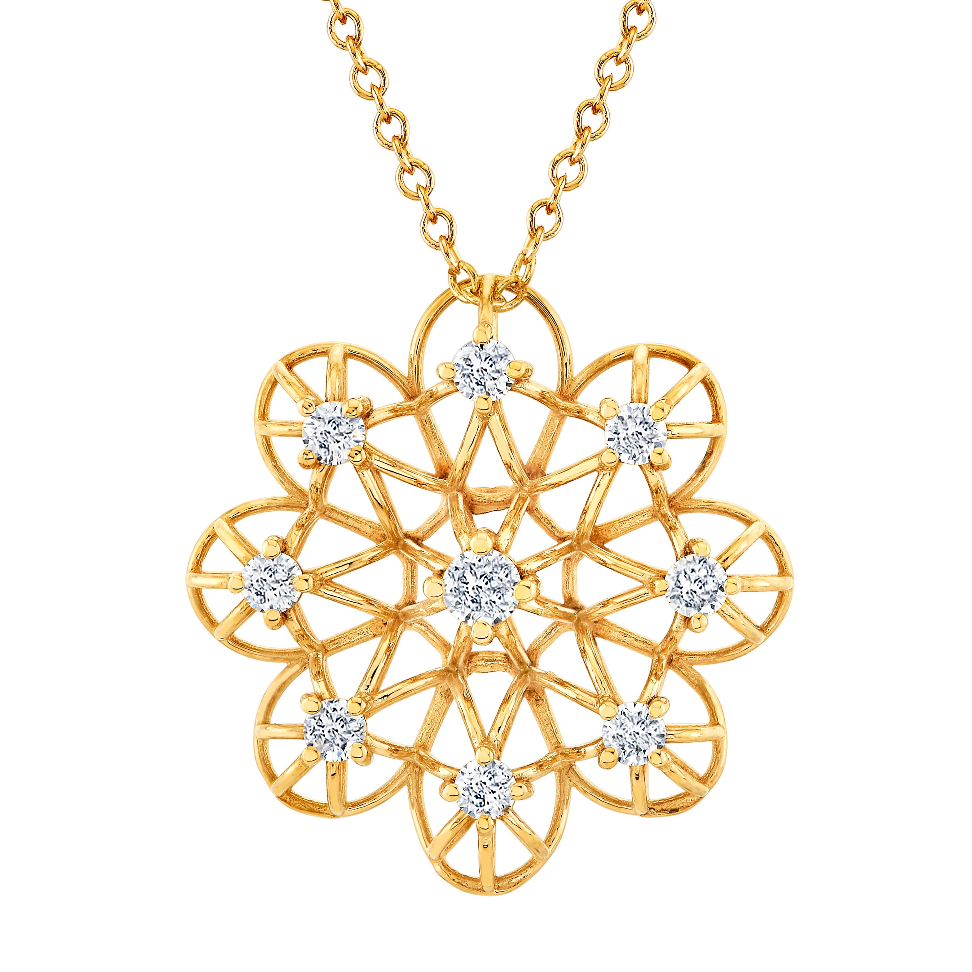 Light Weight Flower Pendant With Diamond (0.3 ct. tw.), Front view in yellow gold
