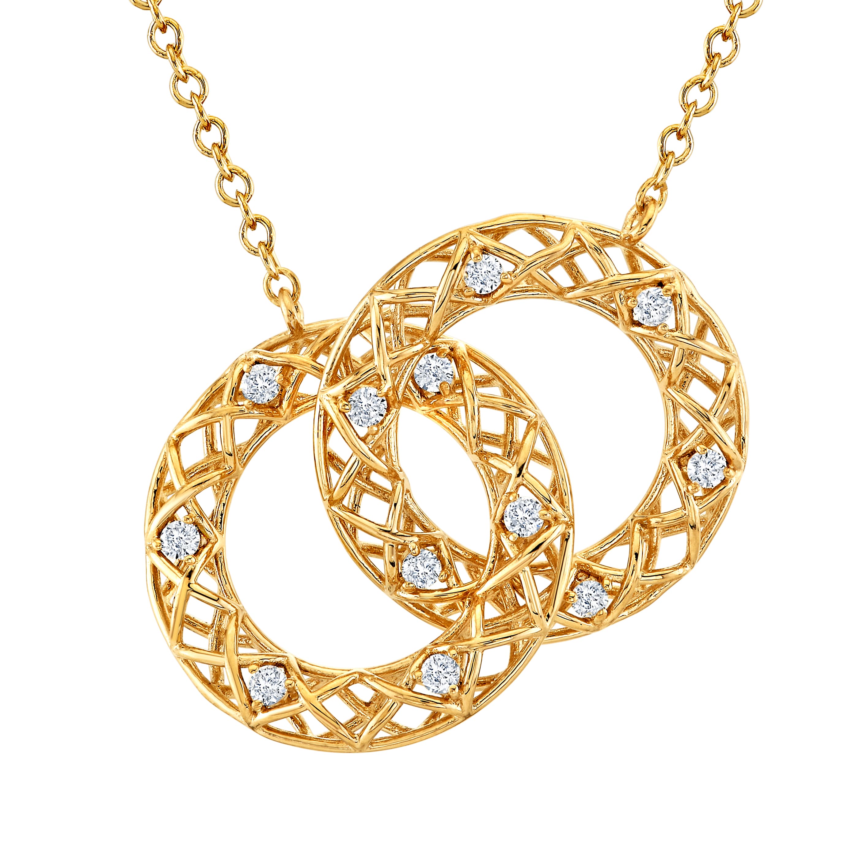 Interlocking Circle Pendant (1/8 ct. tw.), Front view in yellow gold