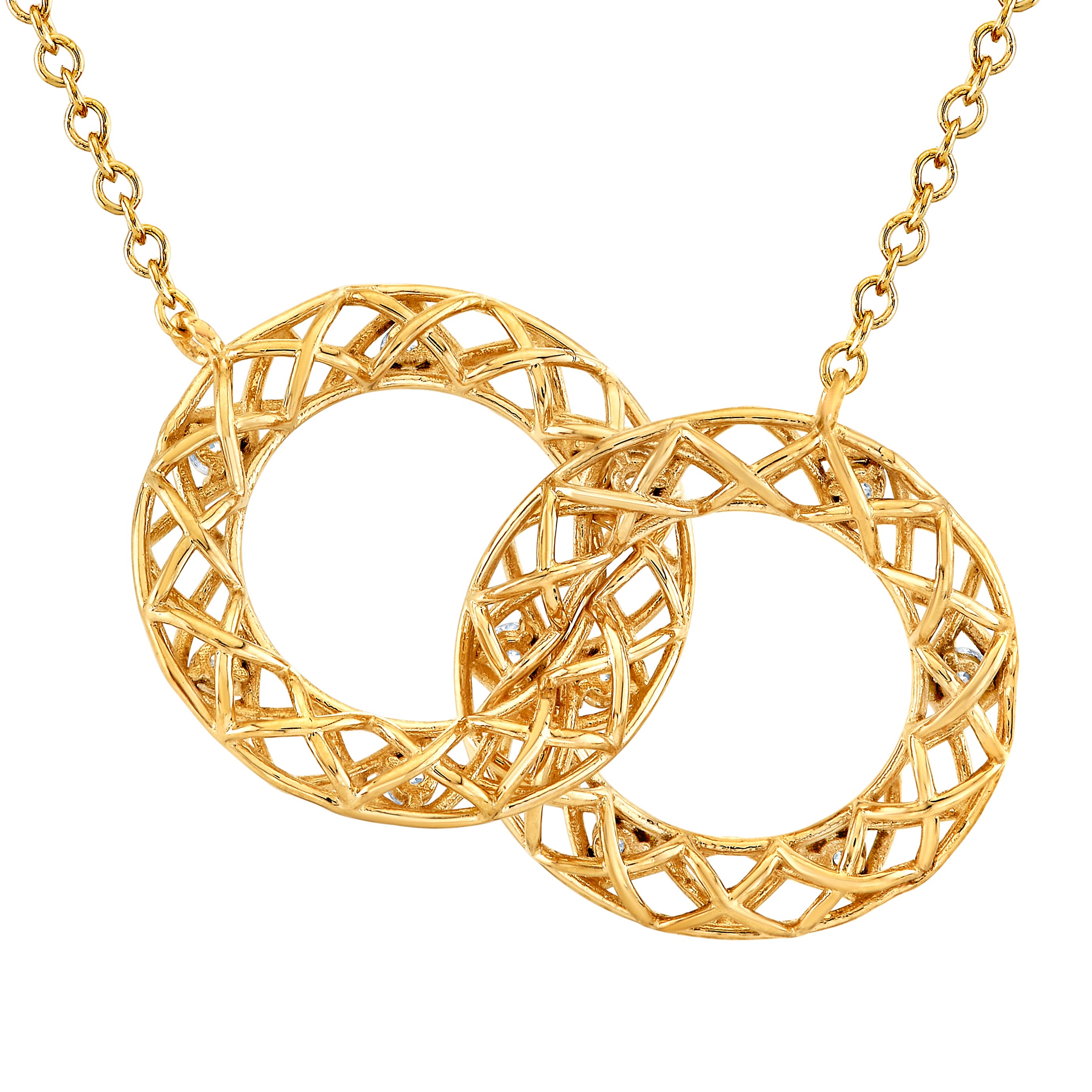 Interlocking Circle Pendant (1/8 ct. tw.), Angle view in yellow gold