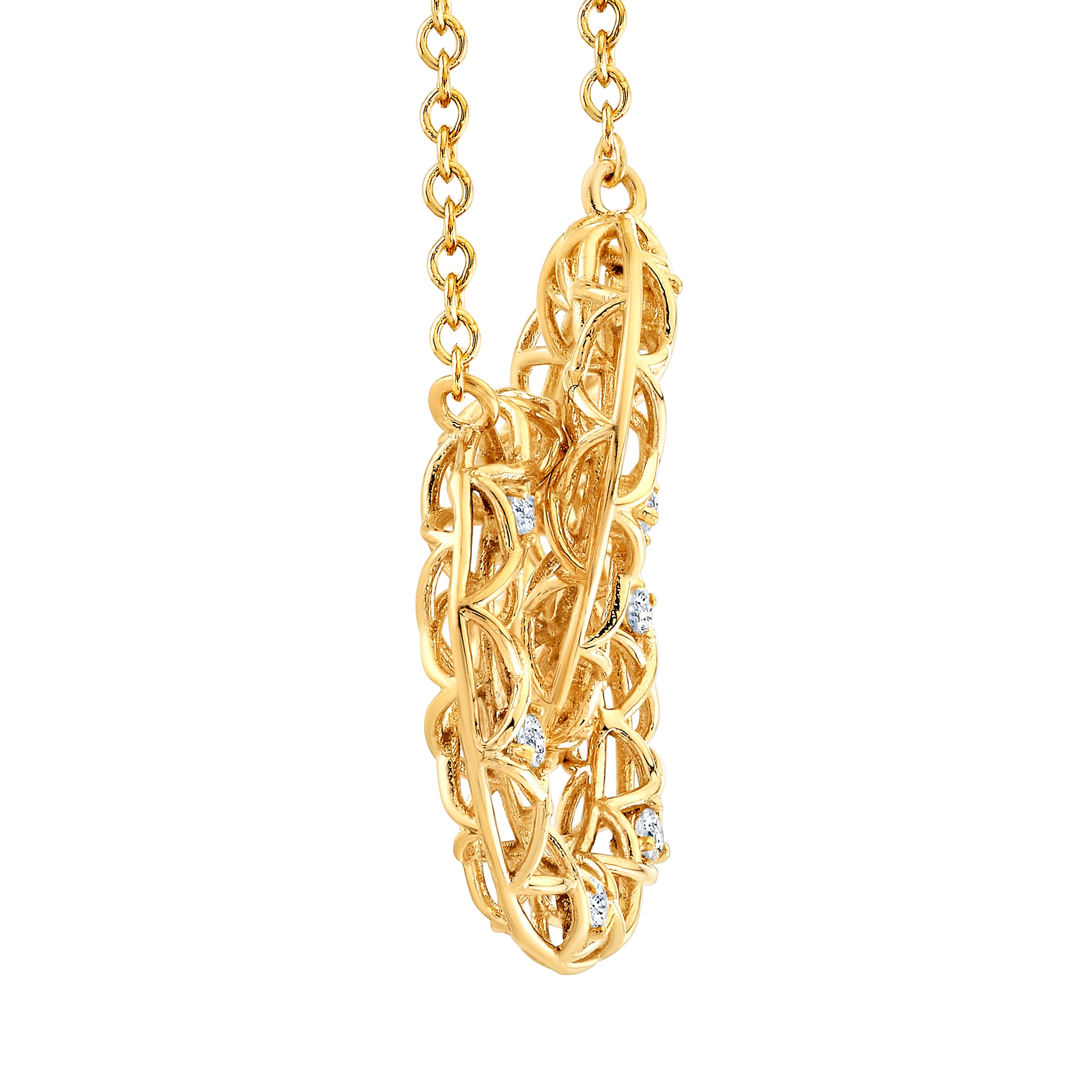 Interlocking Circle Pendant (1/8 ct. tw.), Side view in yellow gold