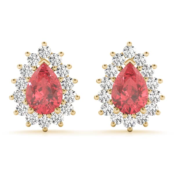 Halo Pear Shaped Earrings (3/8 ct. tw.), Front view in yellow gold