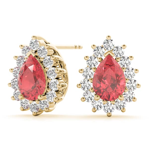 Halo Pear Shaped Earrings (3/8 ct. tw.), On hand view in yellow gold