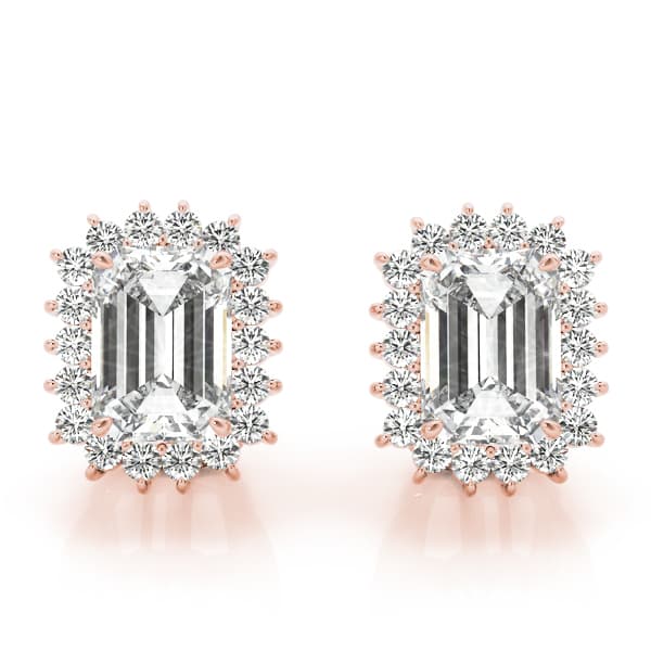 Emerald Cut Halo Studs (0.4 ct. tw.), Front view in rose gold