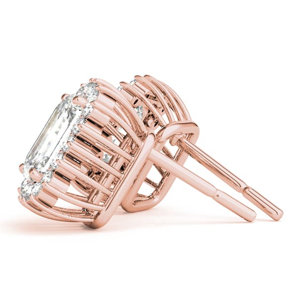 Emerald Cut Halo Studs (0.4 ct. tw.), Side view in rose gold