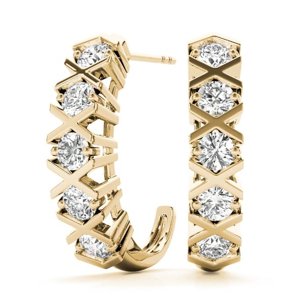 XO Style J-Hoop Earrings (2 ct. tw.), Front view in yellow gold