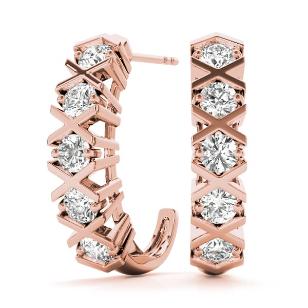 XO Style J-Hoop Earrings (2 ct. tw.), Front view in rose gold