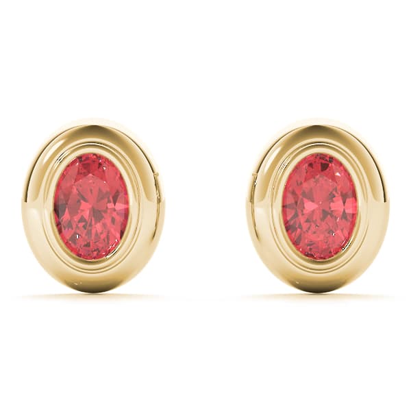 Bezel Set Oval Earrings, Front view in yellow gold