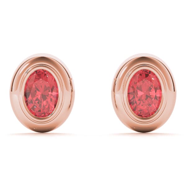 Bezel Set Oval Earrings, Front view in rose gold
