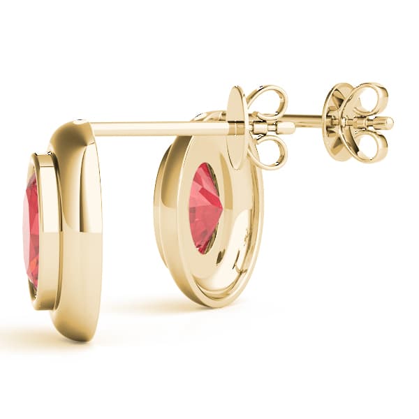 Bezel Set Oval Earrings, Angle view in yellow gold