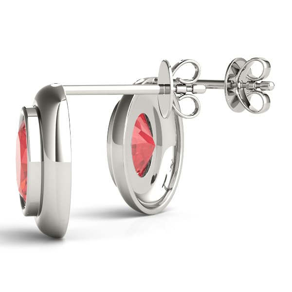 Bezel Set Oval Earrings, Angle view in white gold or platinum