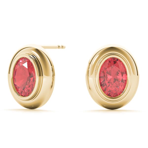 Bezel Set Oval Earrings, On hand view in yellow gold