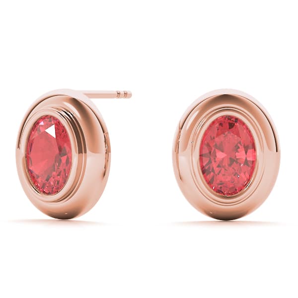 Bezel Set Oval Earrings, On hand view in rose gold