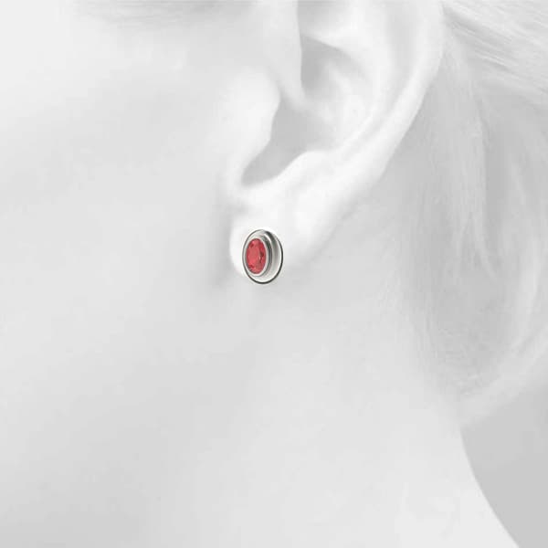 Bezel Set Oval Earrings, Top view in white gold or platinum