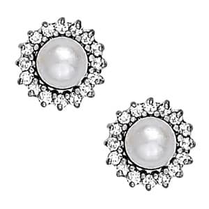 Halo Pearl Earrings — 6 MM — White Gold