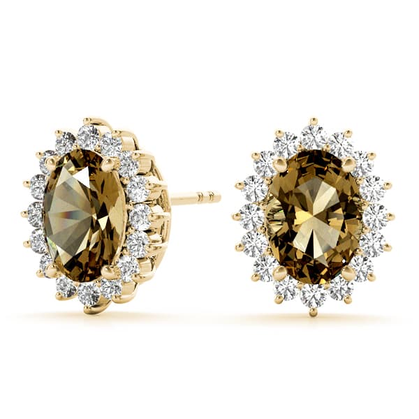 Oval Halo Earring Stud (3/8 ct. tw.), On hand view in yellow gold