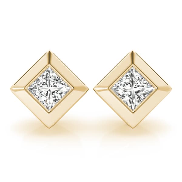 Princess Cut Diamond Stud Earrings (1/2 ct. tw.), Front view in yellow gold