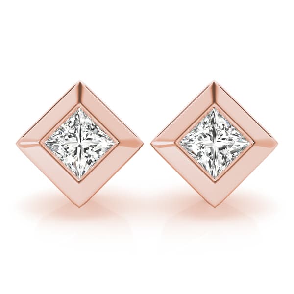 Princess Cut Diamond Stud Earrings (3/4 ct. tw.), Front view in rose gold