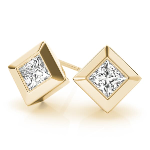 Princess Cut Diamond Stud Earrings (1/2 ct. tw.), Angle view in yellow gold