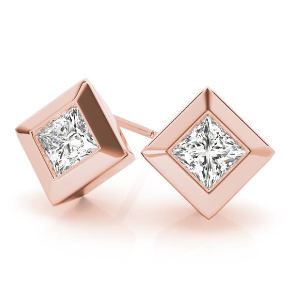Princess Cut Diamond Stud Earrings (3/4 ct. tw.), Angle view in rose gold
