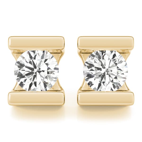 Bar Set Solitaire Studs (1/2 ct. tw.), Front view in yellow gold