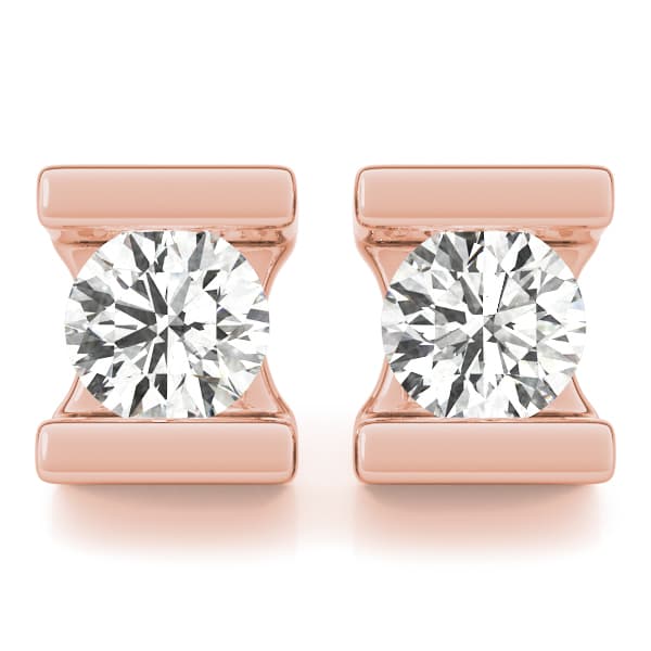 Bar Set Solitaire Studs (1 ct. tw.), Front view in rose gold