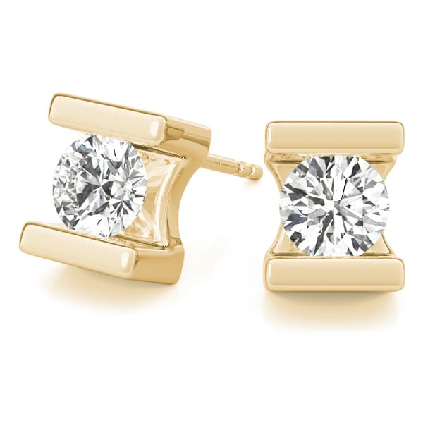 Bar Set Solitaire Studs (1/2 ct. tw.), On hand view in yellow gold