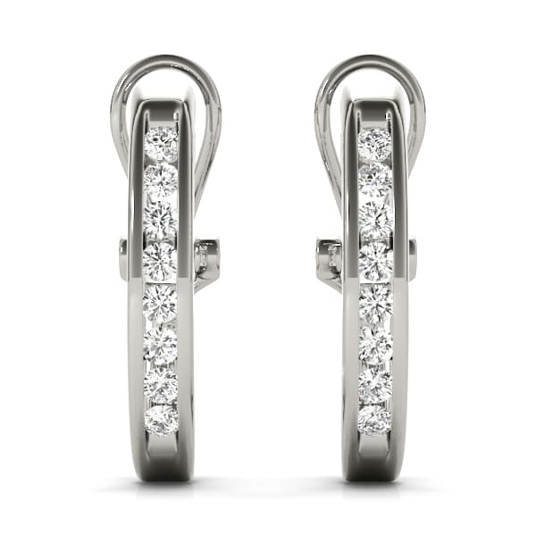 Channel Set Omega Back Hoop Earrings (2 ct. tw.), Angle view in white gold or platinum