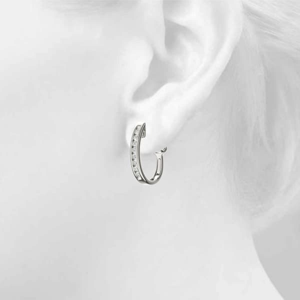 Channel Set Omega Back Hoop Earrings (2 ct. tw.), Top view in white gold or platinum